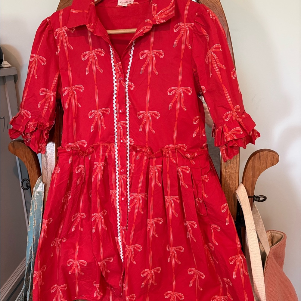Ivy City Co Red Kids Dress with Bow Design 9/10